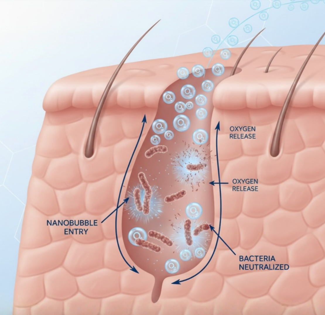 AO2 SKIN oxygen nanobubble delivery technology visualization